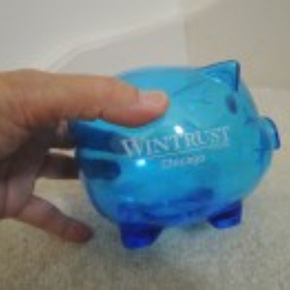 Piggy Bank - Coin Insert + Stopper Blue Transparent Plastic Pig - Bank Promo - Picture 4 of 9